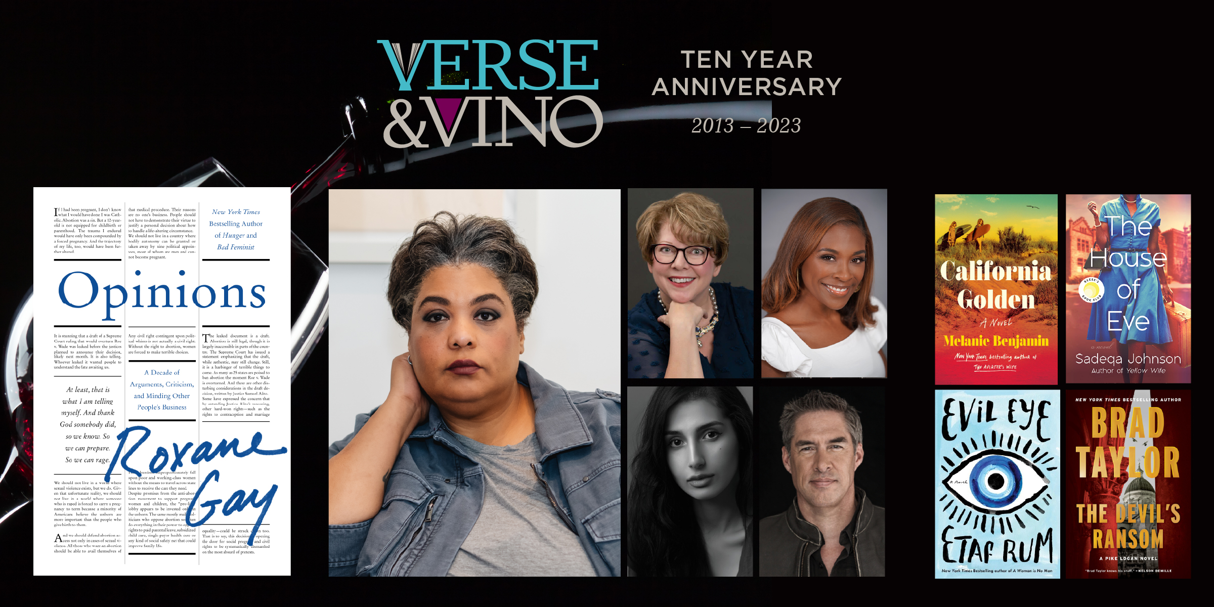 2023 Verse & Vino celebrates a decade of literature and libraries with five New York Times best-selling authors including Roxane Gay